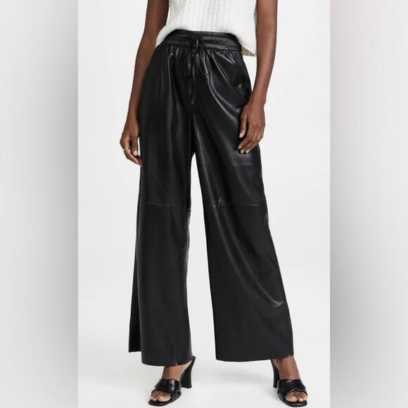 Good American Black Vegan Leather Wide Leg Pants XL 4 - Picture 8 of 9